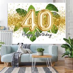 Lofaris Green Leaves And Gold Glitter 40th Birthday Backdrop