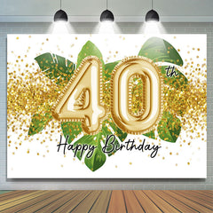 Lofaris Green Leaves And Gold Glitter 40th Birthday Backdrop
