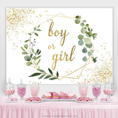 Lofaris Green Leaves And Gold Glitter Baby Shower Backdrop