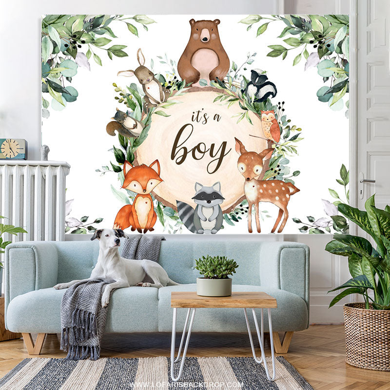 Lofaris Green Leaves And Jungle Animals Baby Shower Backdrop