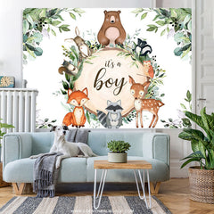 Lofaris Green Leaves And Jungle Animals Baby Shower Backdrop