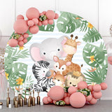 Load image into Gallery viewer, Lofaris Green Leaves And Jungle Animals Round Birthday Backdrop