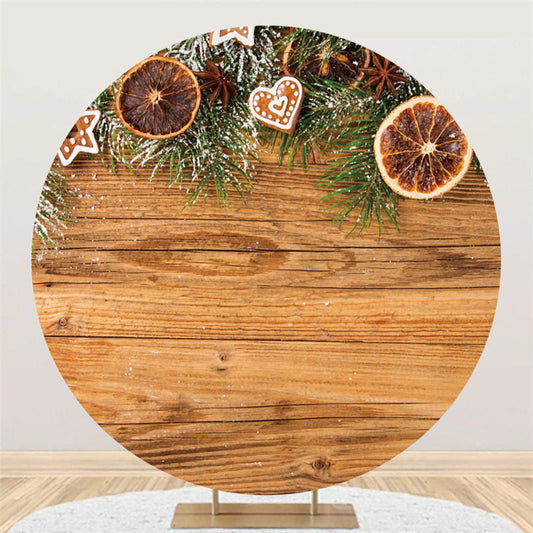 Lofaris Green Leaves And Khaki Brown Wood Round Christmas Backdrop