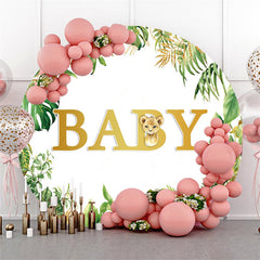 Lofaris Green Leaves And Leopard Round Gold Baby Shower Backdrop