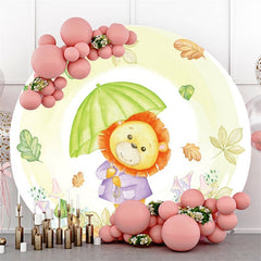 Lofaris Green Leaves And Lion Round Umbrella Baby Shower Backdrop