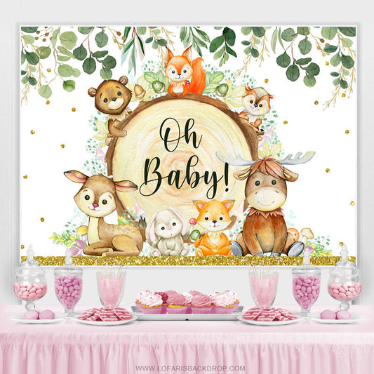 Lofaris Green Leaves And Little Animals Baby Shower Backdrop