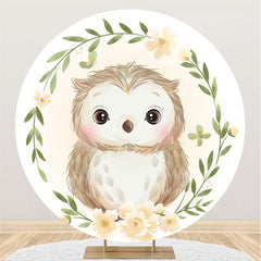 Lofaris Green Leaves And Owl Flowers Themed Round Backdrop