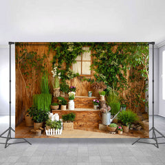 Lofaris Green Leaves And Plants With Wooden Stairs Backdrop