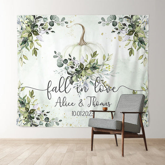Lofaris Green Leaves And Pumbkin Fall In Love Wedding Backdrop