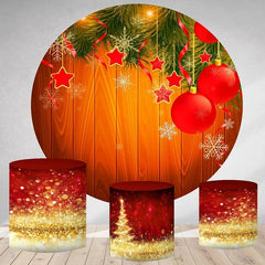 Lofaris Green Leaves And Red Ball Round Christmas Backdrop Kit