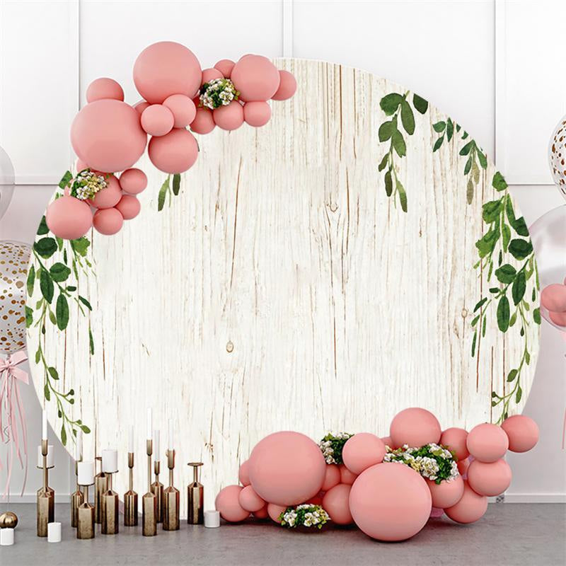 Green Leaves And Simple Wood Custom Round Backdrop – Lofaris