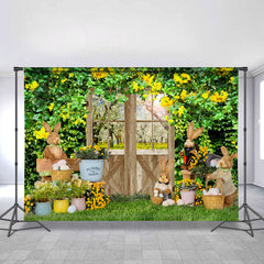 Lofaris Green Leaves And Yellow Flowers Happy Easter Backdrop
