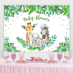 Lofaris Green Leaves And Animals Baby Shower Backdrop for Boy