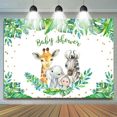 Lofaris Green Leaves And Animals Baby Shower Backdrop for Boy