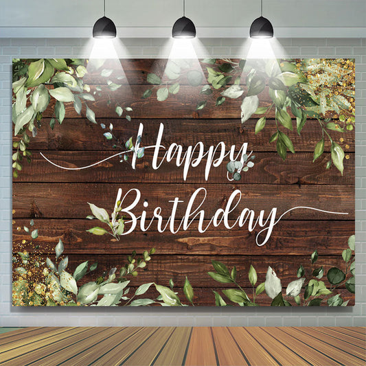 Lofaris Green Leaves Brown Wood Happy Birthday Party Backdrop