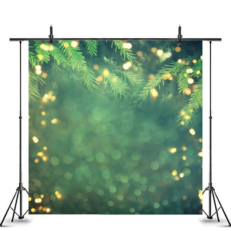 Lofaris Green Leaves Gold Glitter Christmas Bokeh Backdrop for Party