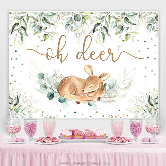 Lofaris Green Leaves Oh Deer Boho Safari Theme Baby Shower Backdrop