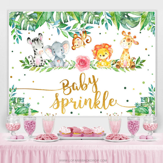 Lofaris Green Leaves Pink Floral Animals Baby Shower Backdrop