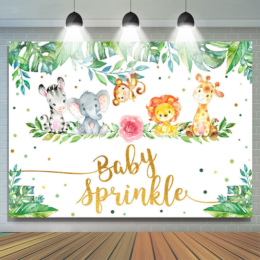 Lofaris Green Leaves Pink Floral Animals Baby Shower Backdrop