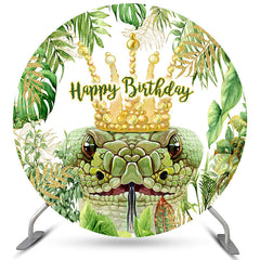 Lofaris Green Leaves Snake Theme Happy Birthday Round Backdrop