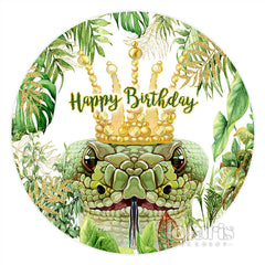 Lofaris Green Leaves Snake Theme Happy Birthday Round Backdrop