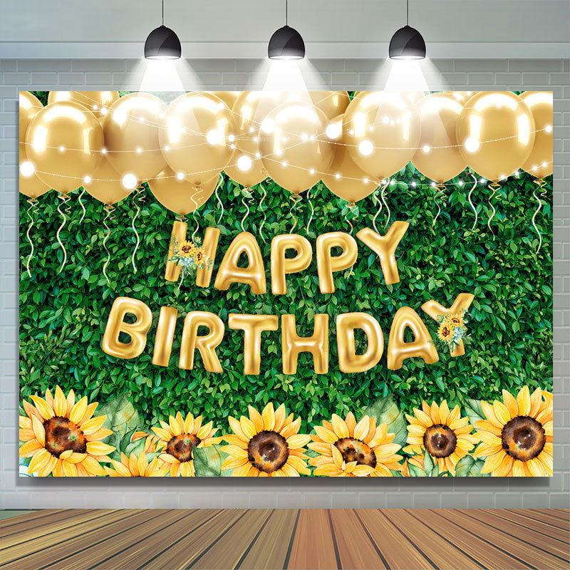 Lofaris Green Leaves Sunflower Gold Balloon Birthday Backdrop