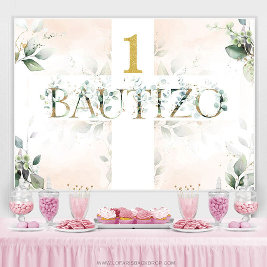 Lofaris Green Leaves Theme Bautizo Happy 1St Birthday Backdrop