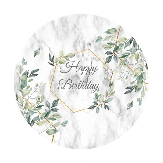 Lofaris Green Leaves With Grey Circle Birthday Party Backdrop