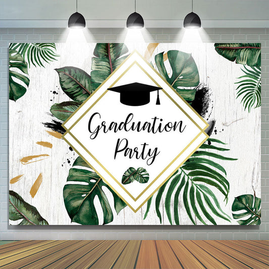 Lofaris Green Leaves With Grey Wood Graduation Party Backdrop