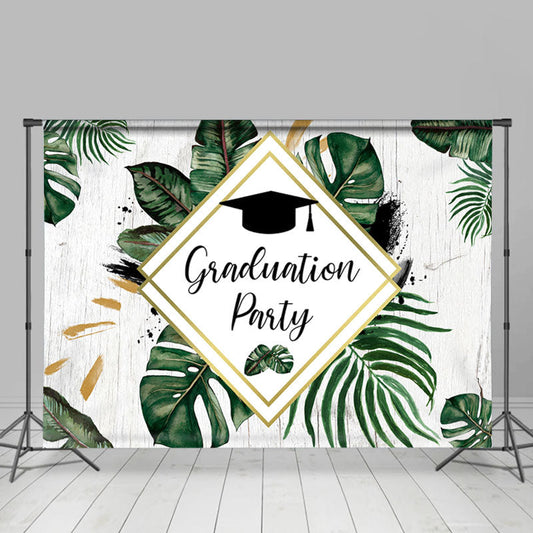 Lofaris Green Leaves With Grey Wood Graduation Party Backdrop