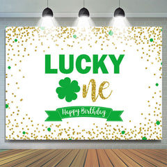 Lofaris Green Lucky One With white Glitter Birthday Backdrop
