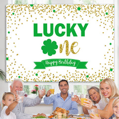 Lofaris Green Lucky One With white Glitter Birthday Backdrop