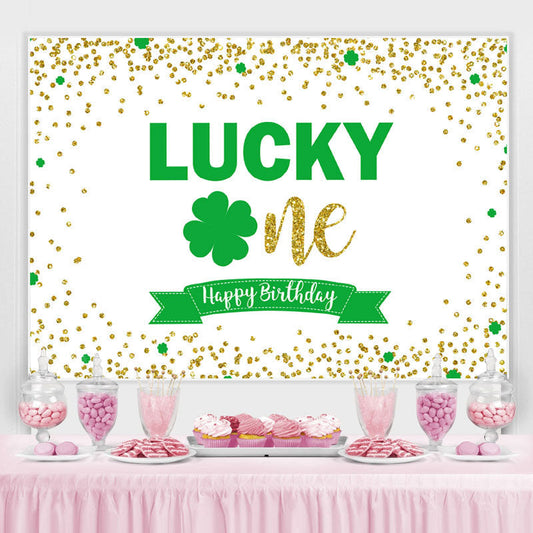 Lofaris Green Lucky One With white Glitter Birthday Backdrop