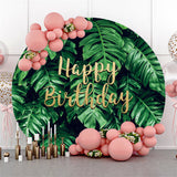 Load image into Gallery viewer, Lofaris Green Monstera Leaves Round Happy Birthday Backdrop
