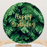 Load image into Gallery viewer, Lofaris Green Monstera Leaves Round Happy Birthday Backdrop