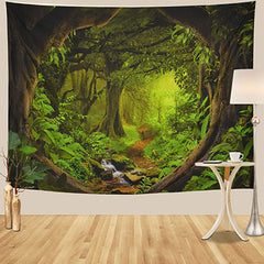 Lofaris Green Nature Forest 3D Printed Landscape Wall Tapestry