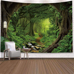 Lofaris Green Nature Forest 3D Printed Landscape Wall Tapestry