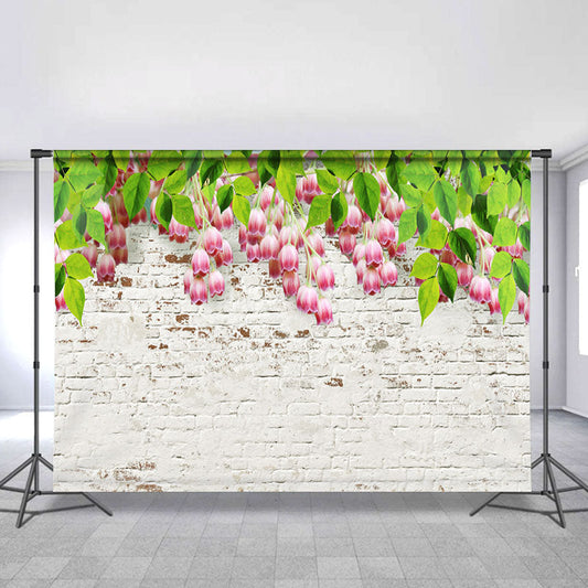 Lofaris Green Pink Tulips On The White Bricks Spring Backdrop