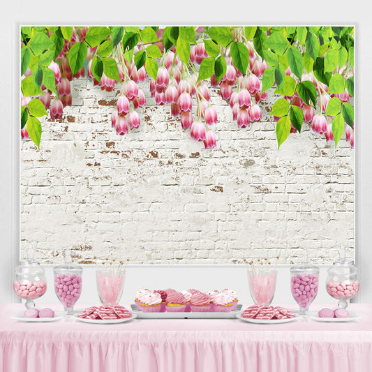 Lofaris Green Pink Tulips On The White Bricks Spring Backdrop