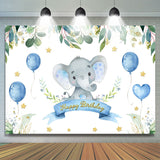 Load image into Gallery viewer, Lofaris Green Plant and Bule Balloons Happy Birthday Backdrop