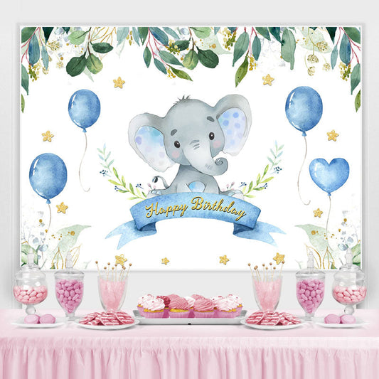 Lofaris Green Plant and Bule Balloons Happy Birthday Backdrop