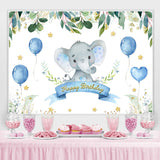 Load image into Gallery viewer, Lofaris Green Plant and Bule Balloons Happy Birthday Backdrop