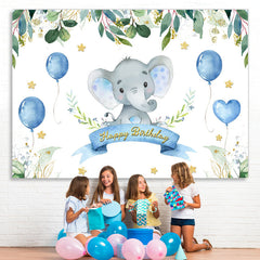 Lofaris Green Plant and Bule Balloons Happy Birthday Backdrop