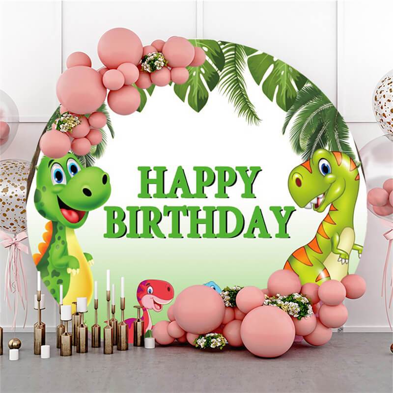 Lofaris Green Plant And Dinosaur Circle Happy Birthday Backdrop