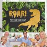Load image into Gallery viewer, Lofaris Green Plant And Tyrannosaurus Rex Birthday Backdrop