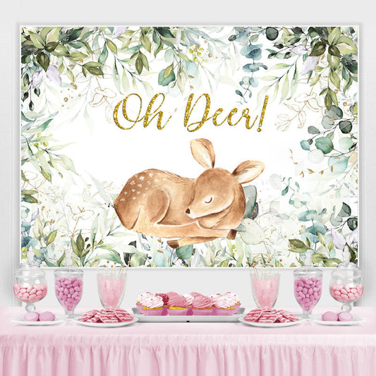 Lofaris Green Plants Oh Deer Baby Shower Backdrop For Boys