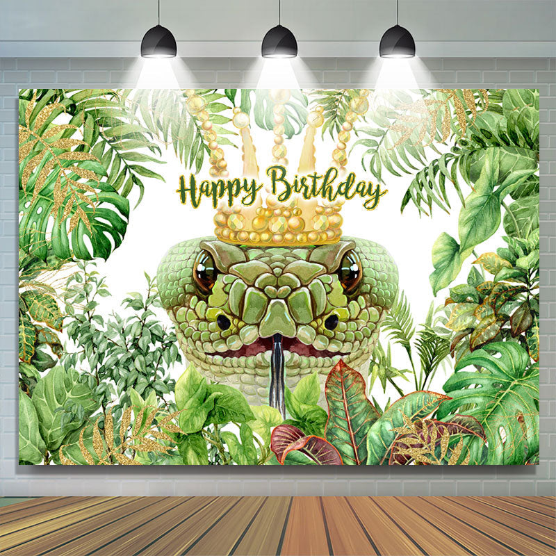 Lofaris Green Plants With Snake Theme Happy Birthday Backdrop
