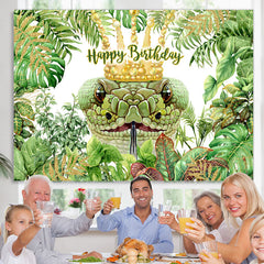 Lofaris Green Plants With Snake Theme Happy Birthday Backdrop