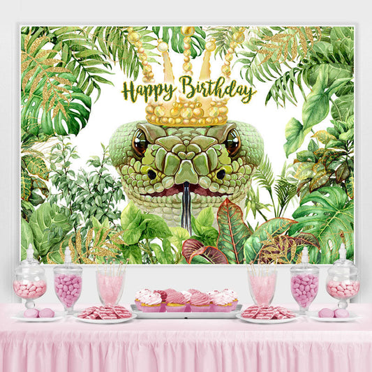 Lofaris Green Plants With Snake Theme Happy Birthday Backdrop