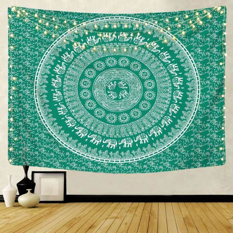 Lofaris Green Psychedelic Lotus Bohemian Mandala Wall Tapestry